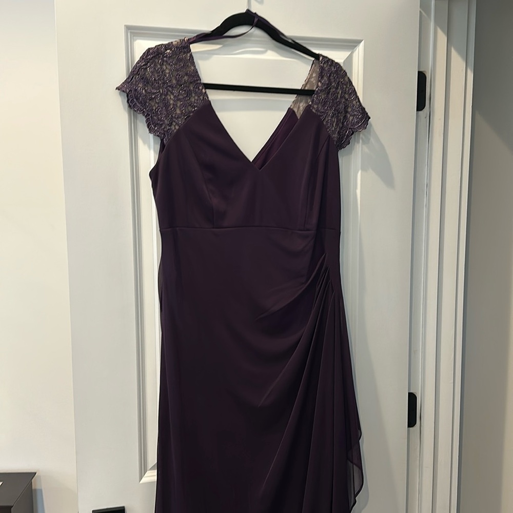 Lace-Sleeve Chiffon Formal Gown